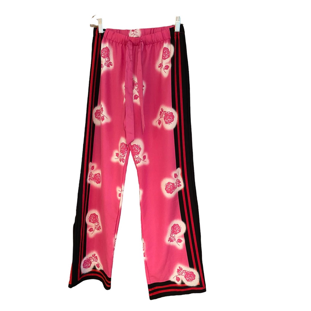 Victorias Secret satin feel pajama pants Red Pink Floral Black Dots Stri…